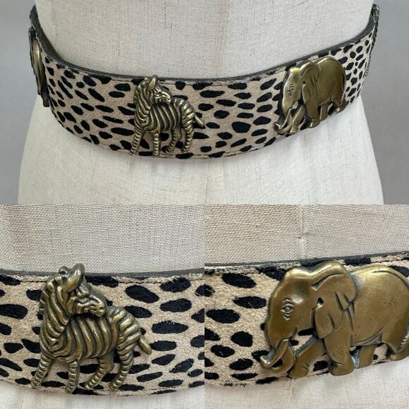 Vintage Made in USA Leopard Calf Hair Belt Brass Elephant Zebra Y2k Safari Small - Picture 5 of 16